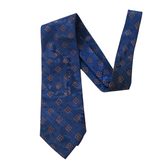 Vintage Christian Dior Monseiur Business Tie Formal 56" Blue Red Geometric - Picture 1 of 4